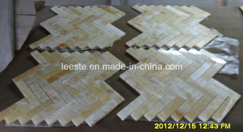 High Quality Yellow Herringbone Mosaic Honey Onyx Marble Bathroom