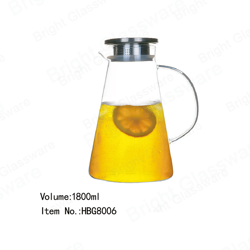 Transparent Heat Resistant Water Glass Pitcher with Stainless Steel Filter Lid