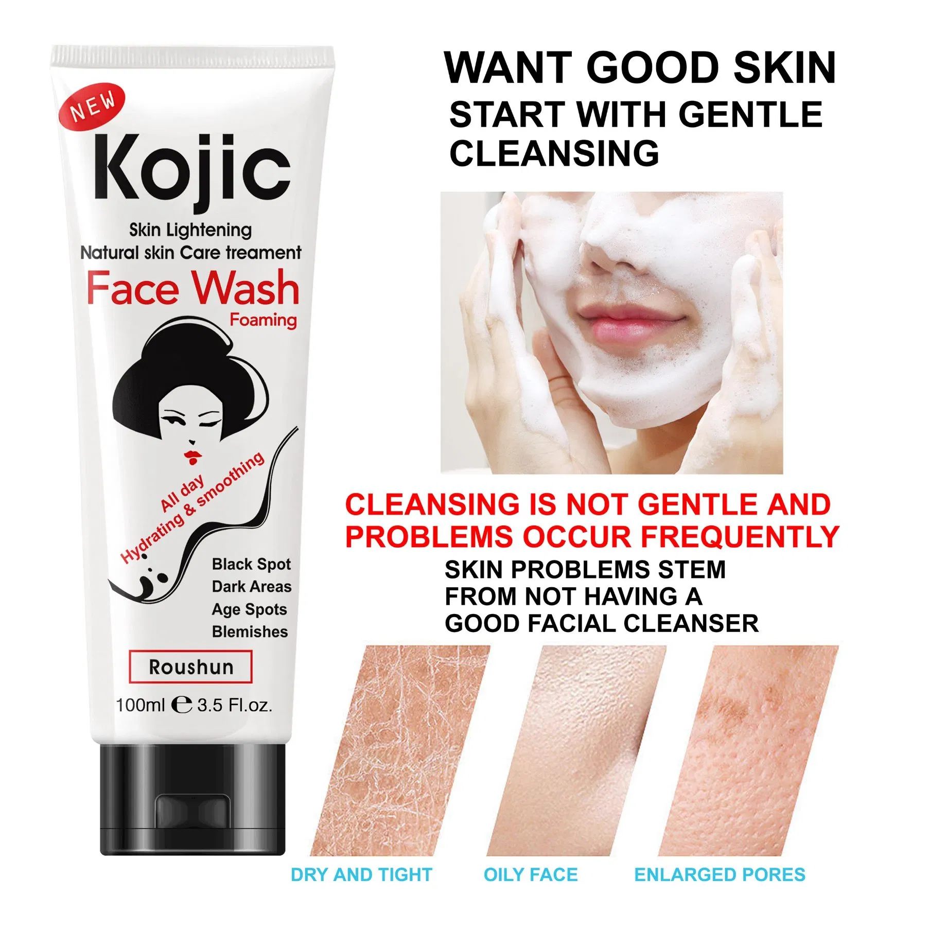 Roushun Kojic Face Wash Foam Facial Cleanser
