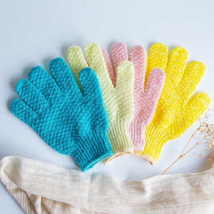 Custom Logo Blue Green White Pink Black Nylon Body Scrub Shower Gloves SPA Massage Bath Gloves Exfoliating Gloves