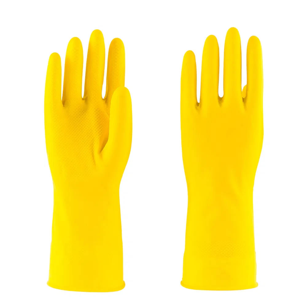 Household Cleaning Waterproof DIP Flock Lined Latex Gloves