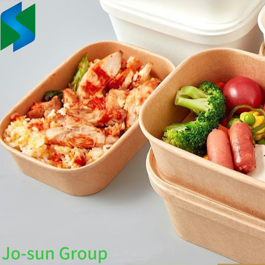 Jo-Sun Best Selling Brown Container Away Box Lid Take Way Kraft Waterproof Takeaway Rectangle Paper Bowl