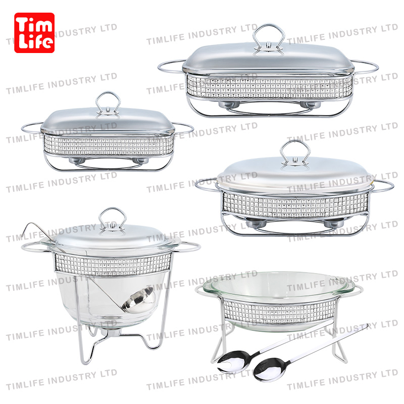 Buffet Chafing Dish Food Warmer Catering Equipment Serving Chauffe Plat a Gratin Chauffee Plat Buffet Pemanas Makanan Silver Damon