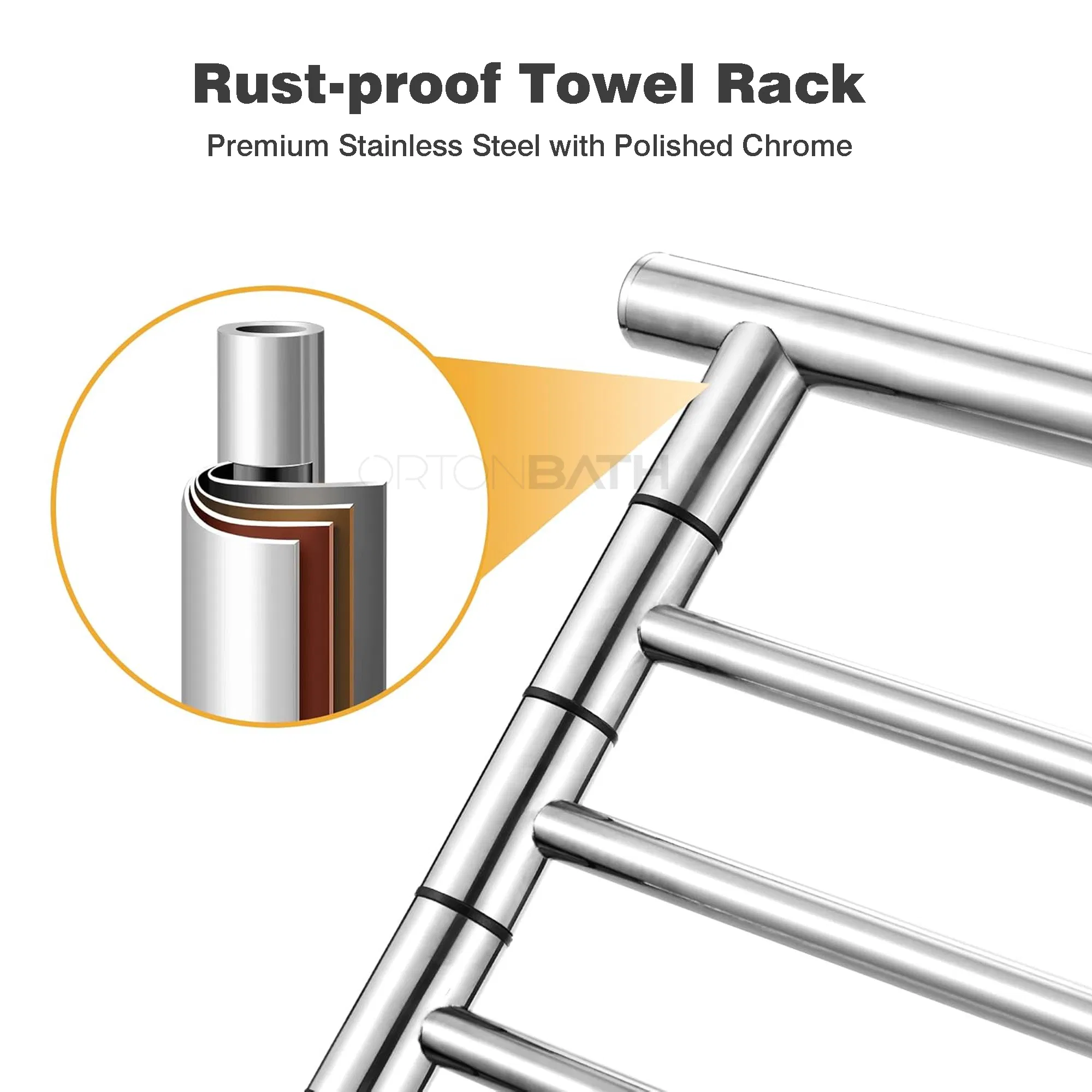 Ortonbath Europe New Design Designer Modern Round Italy German Design Base Foot Stainless Steel Brass Luxurious Bathroom Accessories Fittings Rotating Towel Bar