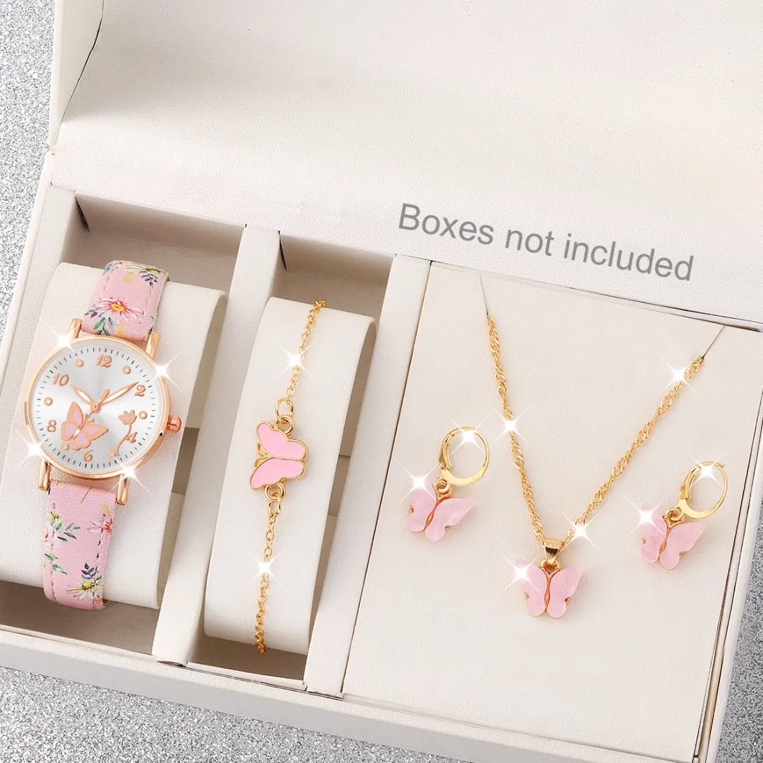 Romantic and Casual Women's Floral Print Watch and Butterfly Jewelry