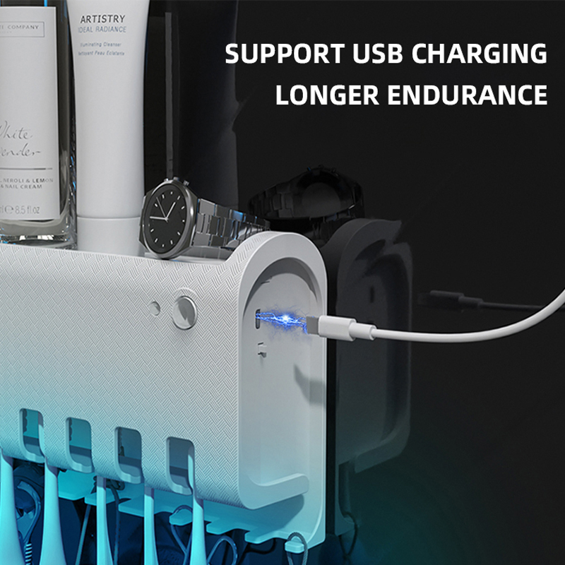 Rechargeable Bathrooms Toothbrush Holder with UV Sterilizer and Toothpaste Dispenser Magnetic Cups