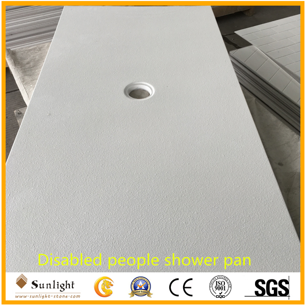 30''x60''x1.5'' Cultured Marble Ada Shower Pan for Hotels/Apartments Cut-to-Size Roll-in Shower Pan for USA
