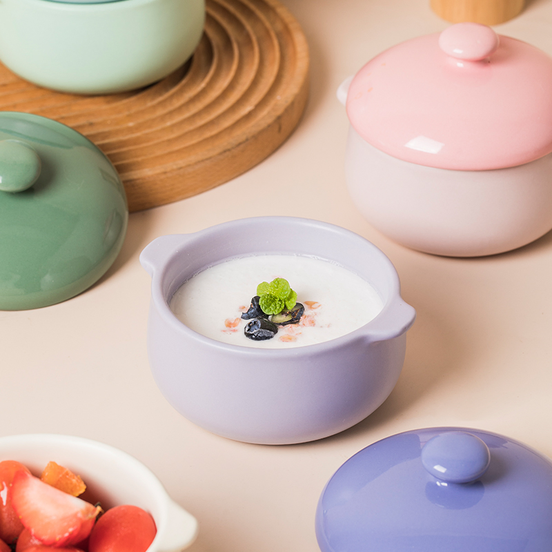 Children Dinnerware Mini Desserts Soup Bowl Baking Bowl with Lid