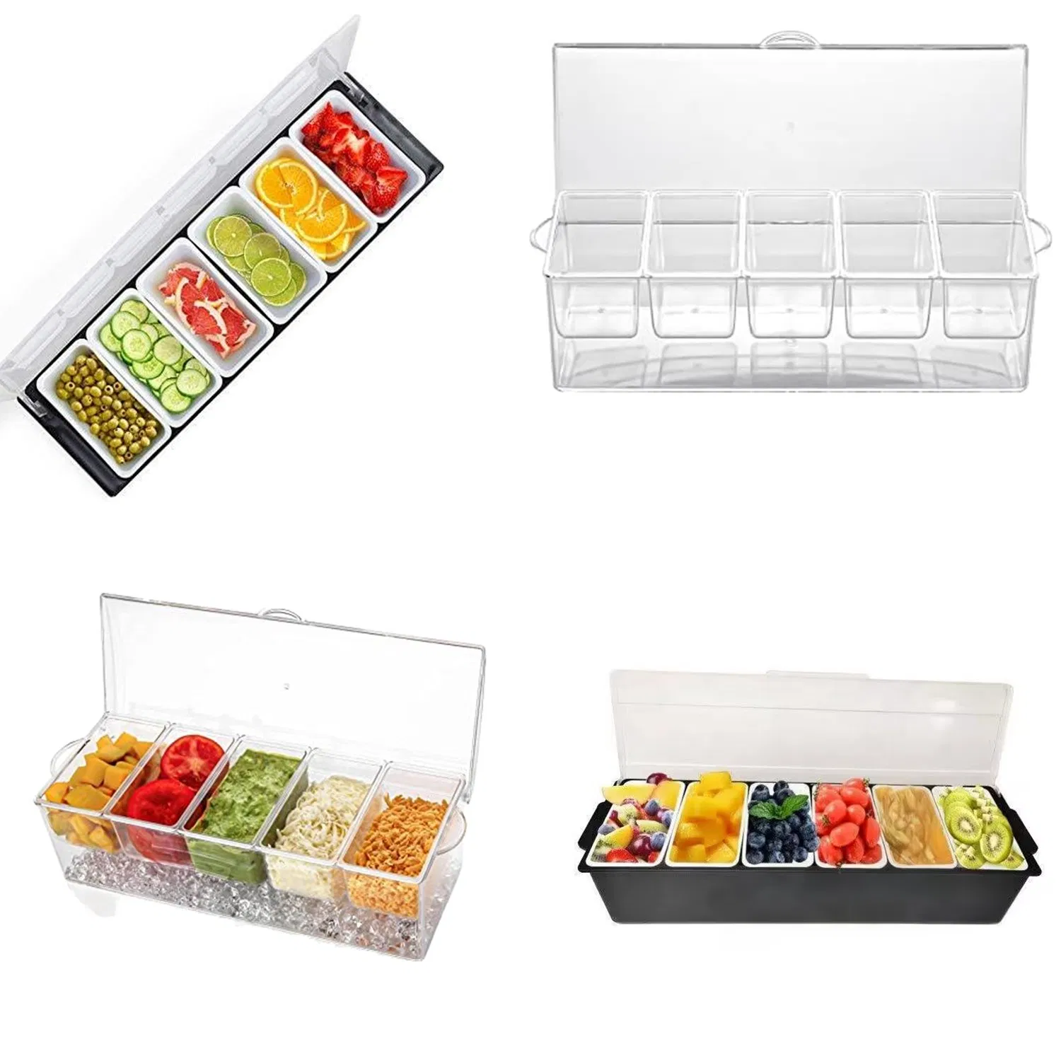 Modern Design Custom Brand Logo White 4/5/6 Condiments Serving Black Bar Caddy for Bar Home Work or Restaurant