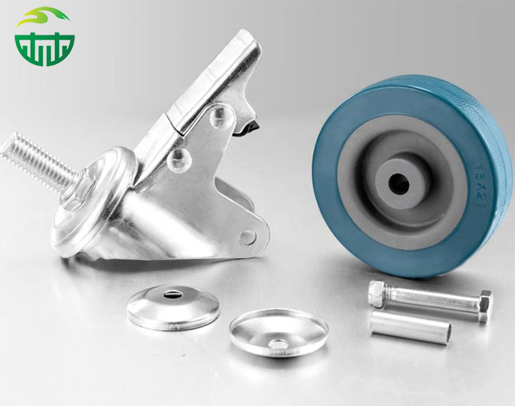 PVC Gray Rubber Universal Shelf Caster Wheel with Brake, Screw-in Design