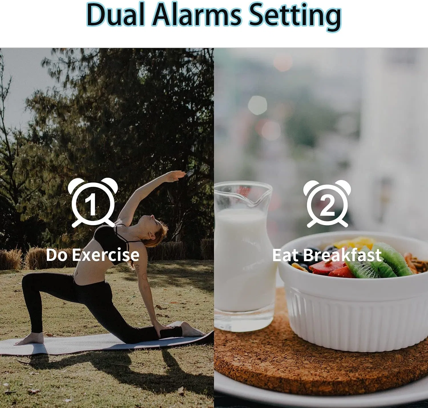 Electric Alarm Digital LED Screen Projection Clock FM Radio with Dual Alarm, 8 Inch Curved Screen LED Digital Clock Large Display