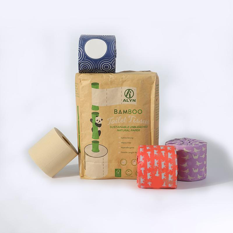 Customized Logo with Pattern 24/48rolls Per Carton No Dust Bamboo Toilet Tissue