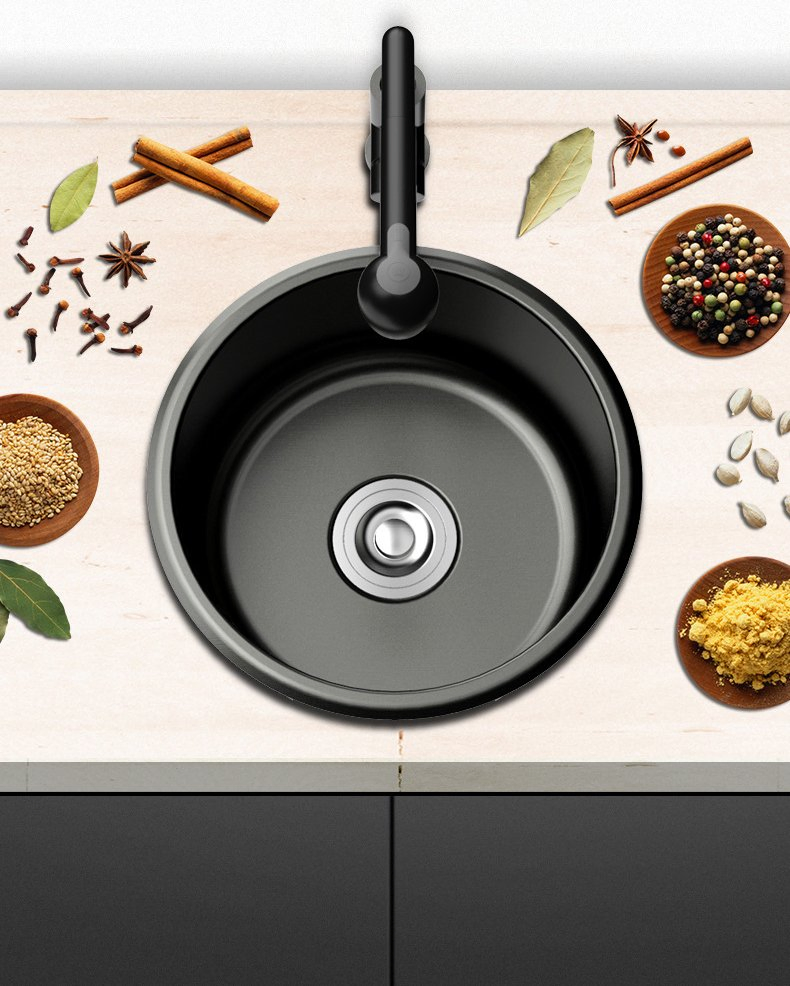 304 Stainless Steel Kitchen Sink Round Sink Single Trough Black Nano Bar Island Small Sink