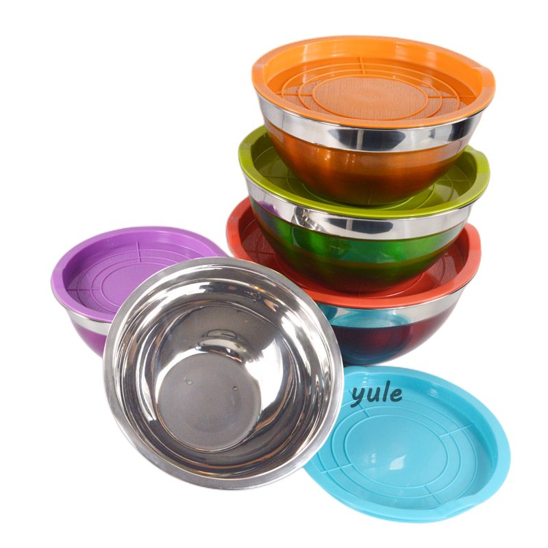 Wholesale Bakeware Kitchen Custom Color Stainless Steel Mixing Bowl with PE Lid