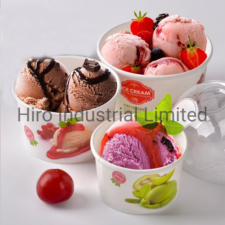 Custom Printing Frozen Yogurt Different Size Disposable Single/Double PE Coating Kraft Paper Ice Cream Cup