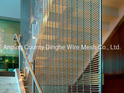 Stainless Steel Woven Wire Drapery Installed Side Stair