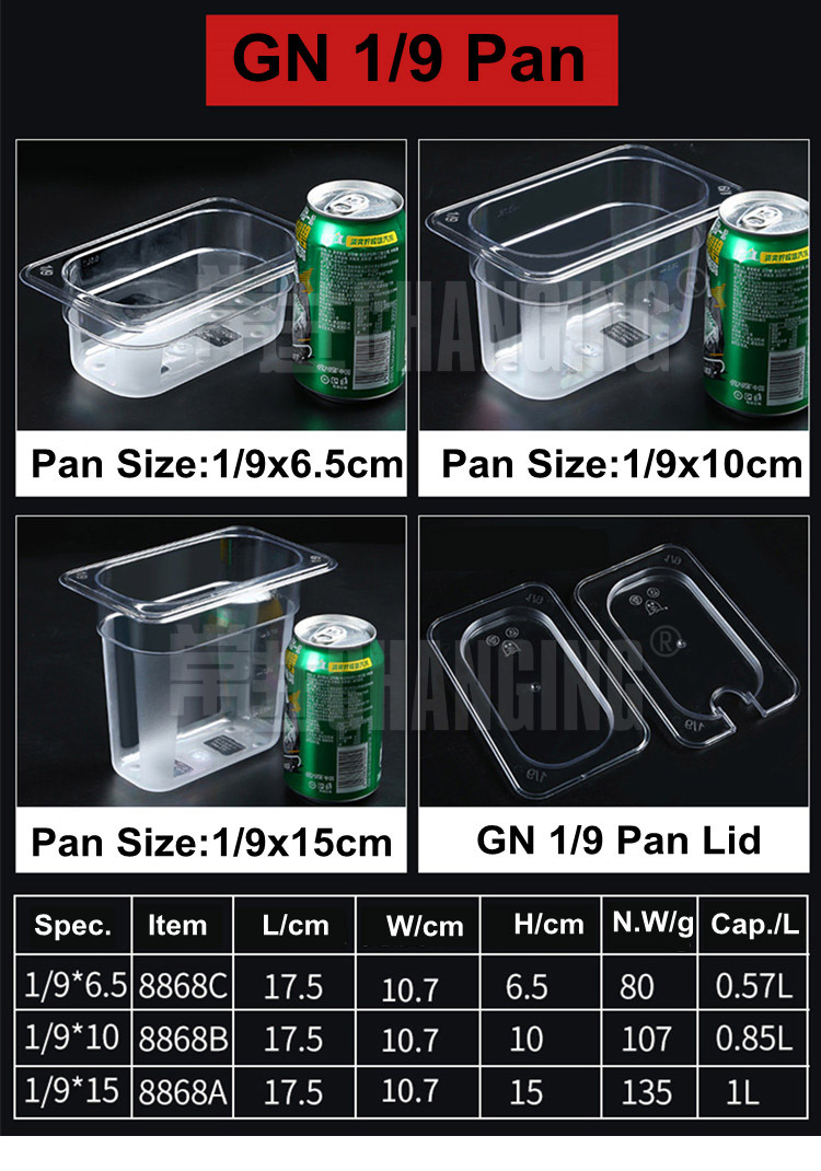 1/9 Gn Pan Clear Plastic Restaurant Equipment for Home Kitchen Hotel Use