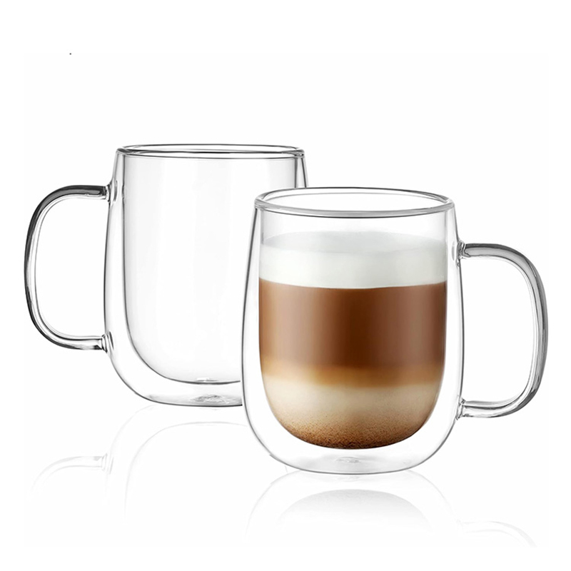 350ml Premium Double Wall Glass Cup with Handle for Coffee and Tea