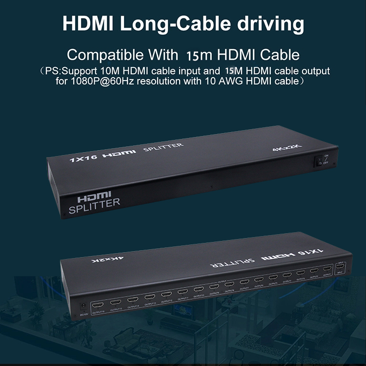 Custom 4K 16X1 HDMI Matrix Switch 1 in 16 out Hdcp 2.2 Matrix 4K60Hz with EDID HDMI Video Switcher Splitter