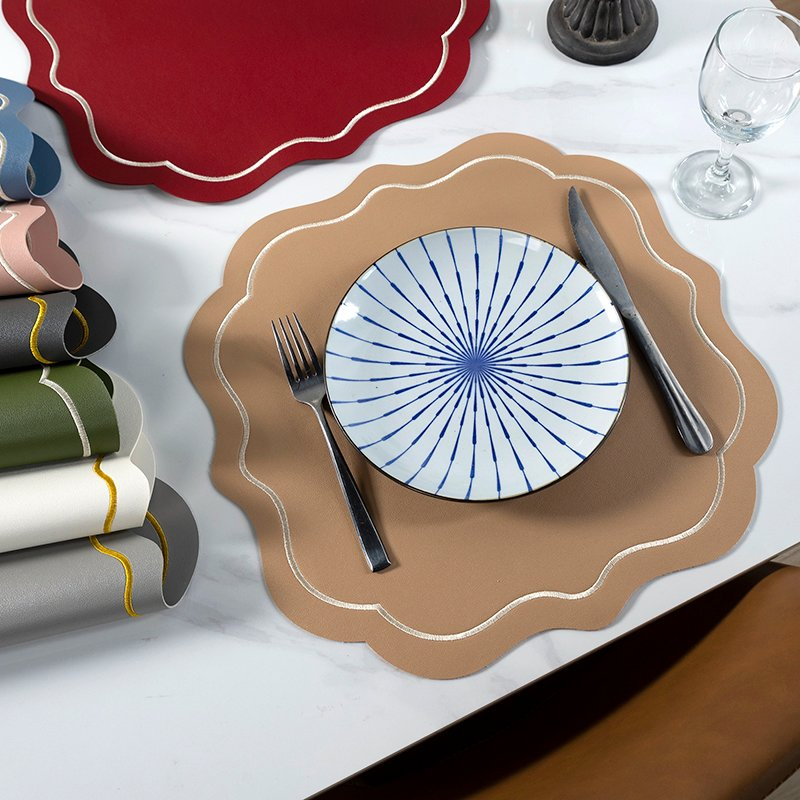 PVC Leather Embroidery Waterproof Wedding Placemat Table Mat Place Mats Dining Table Mat