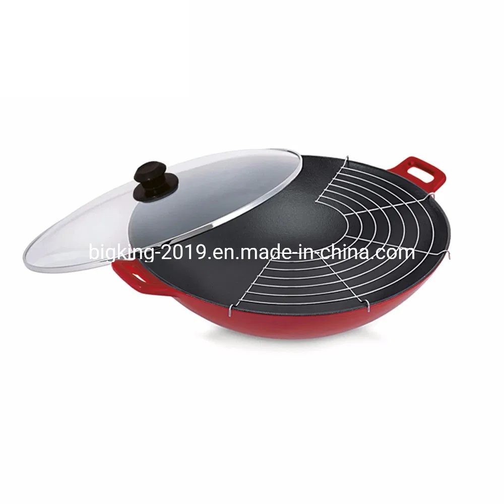 Чугунный вок 36 см с антипригарным покрытием