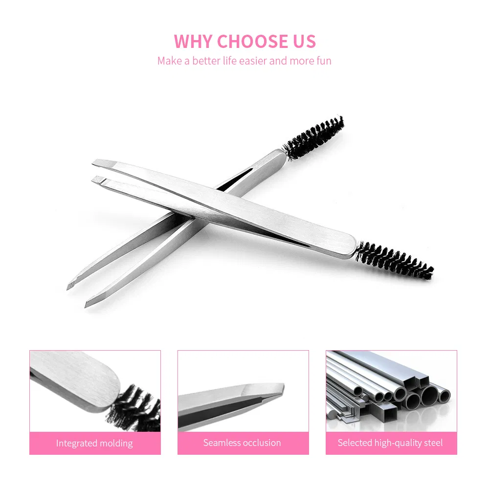 Double Head Beauty Care Lashes Tools Eyebrow Comb Brush Stainless Steel Slanted Squared Eyelash Tweezers