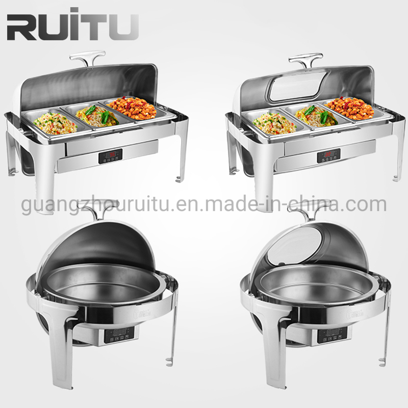 Buffet Restaurant Supplies Kitchen Equipment Dubai Stainless Steel Roll Top Induction Automatic Electric Heating Stove Food Warmers Chafing Dish