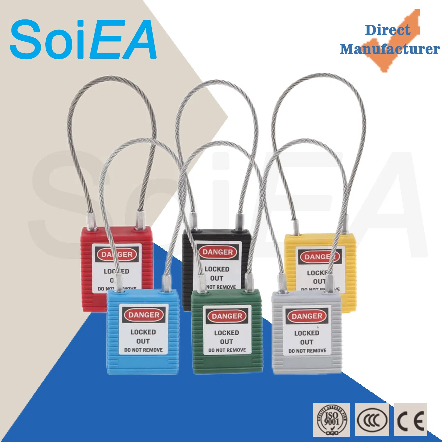 Lockout Tagout Industrial Safety Steel Cable Lock Dustproof Security Closed Shackle Stainless Steel Nylon Long Safety Padlock