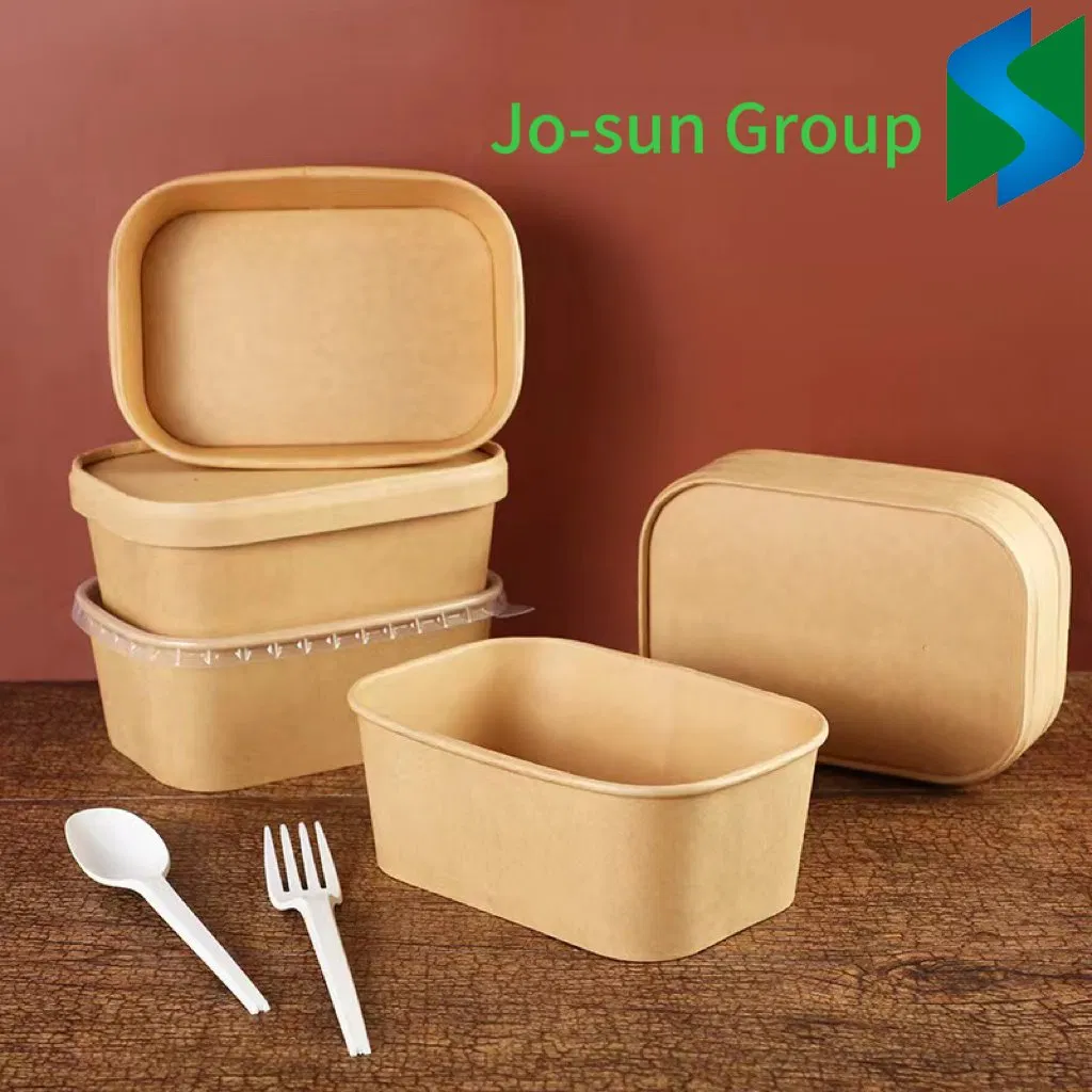 Jo-Sun Disposable Kraft Paper Salad Packaging Tableware Square Paper Salad Bowl with Lid
