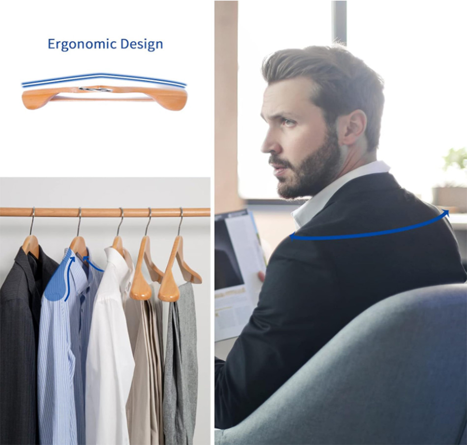 6 Pack Natural Wooden Suit Hangers Wood Coat Hangers Jacket Outerwear Shirt Hangers