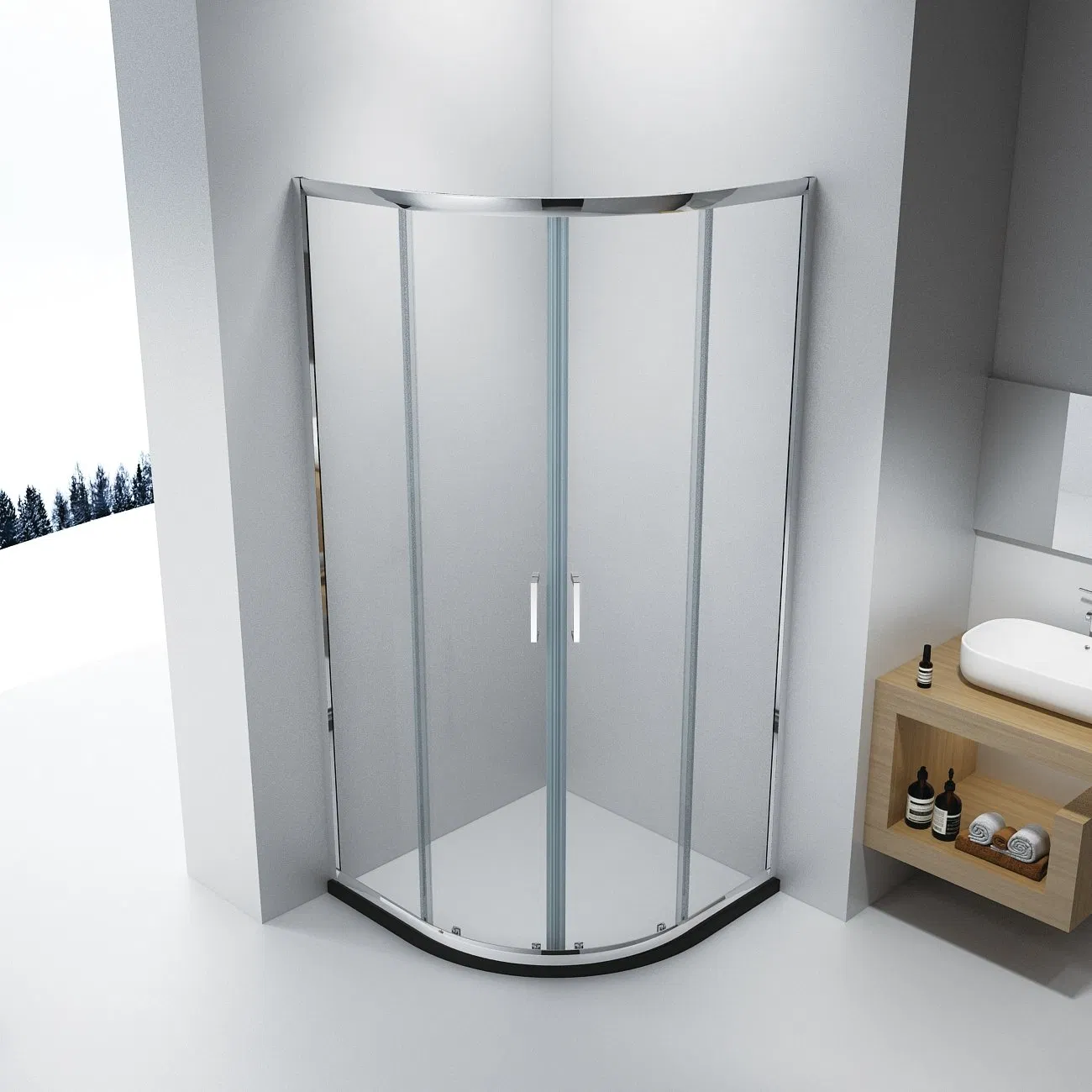 Simple Bathroom Corner Round Shape Sliding Fiberglass Door Shower Cubicle