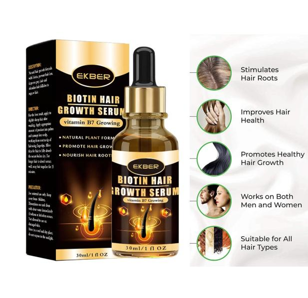 OEM ODM Wholesale Organic Anti Loss Hair Growth Serum Fuller Thicker Healthy Natural Biotin Hair Growth Serum