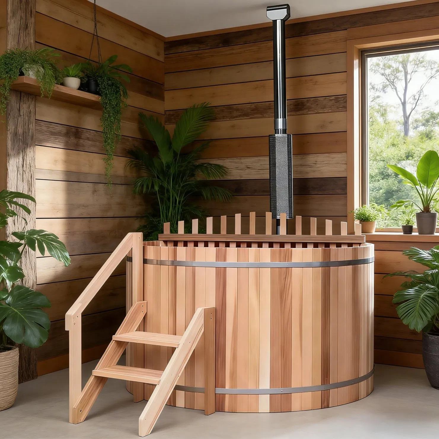 Деревянная СПА-ванна с подогревом на дровах