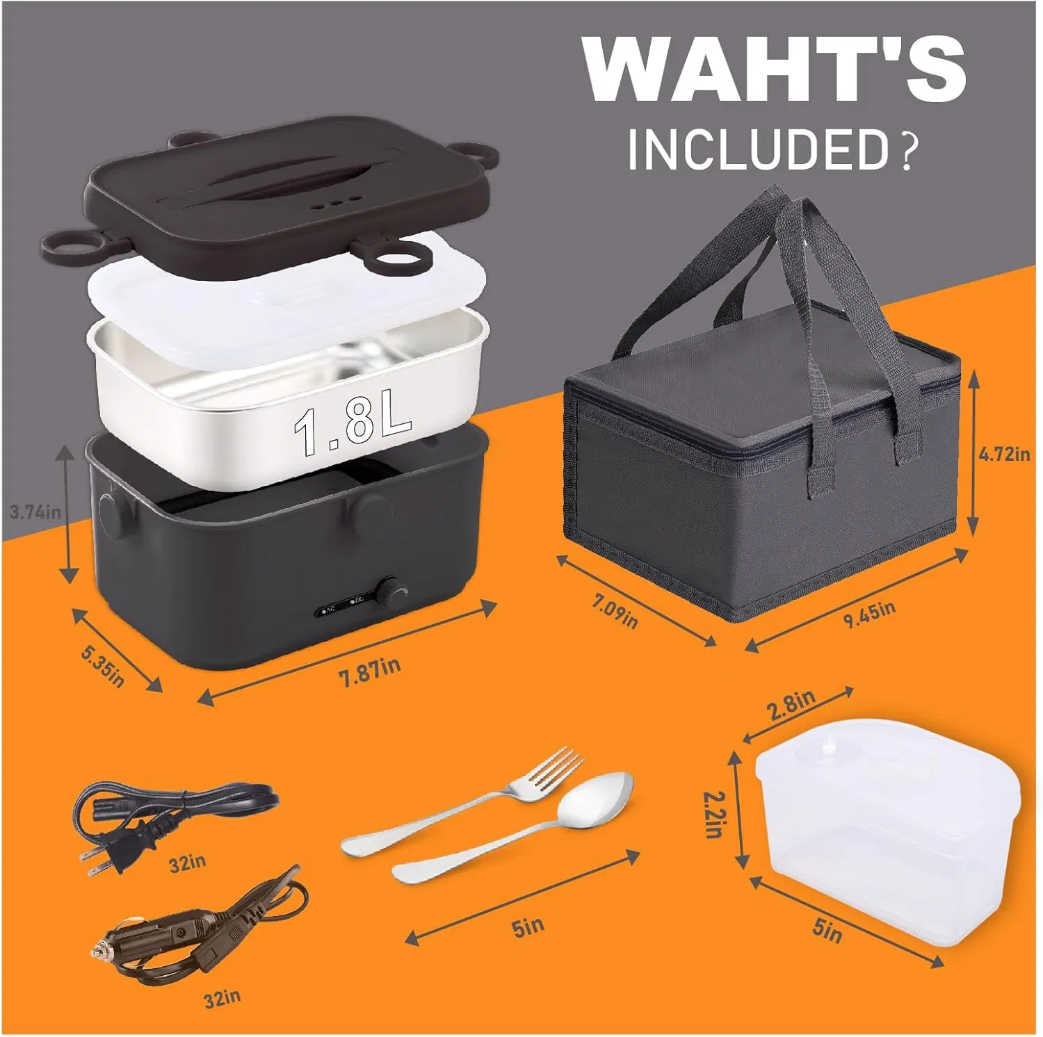 Портативный электрический подогреватель еды 1.8 л, 80 Вт