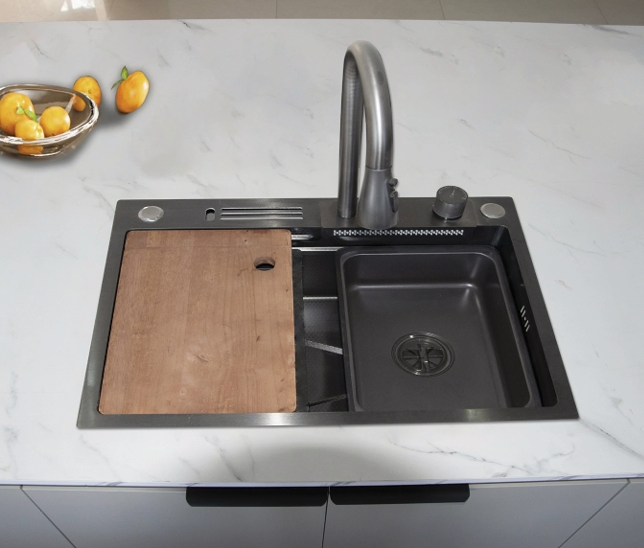 Modern Flying Rain Waterfall Stainless Steel Kitchen Sink with Tool Holder