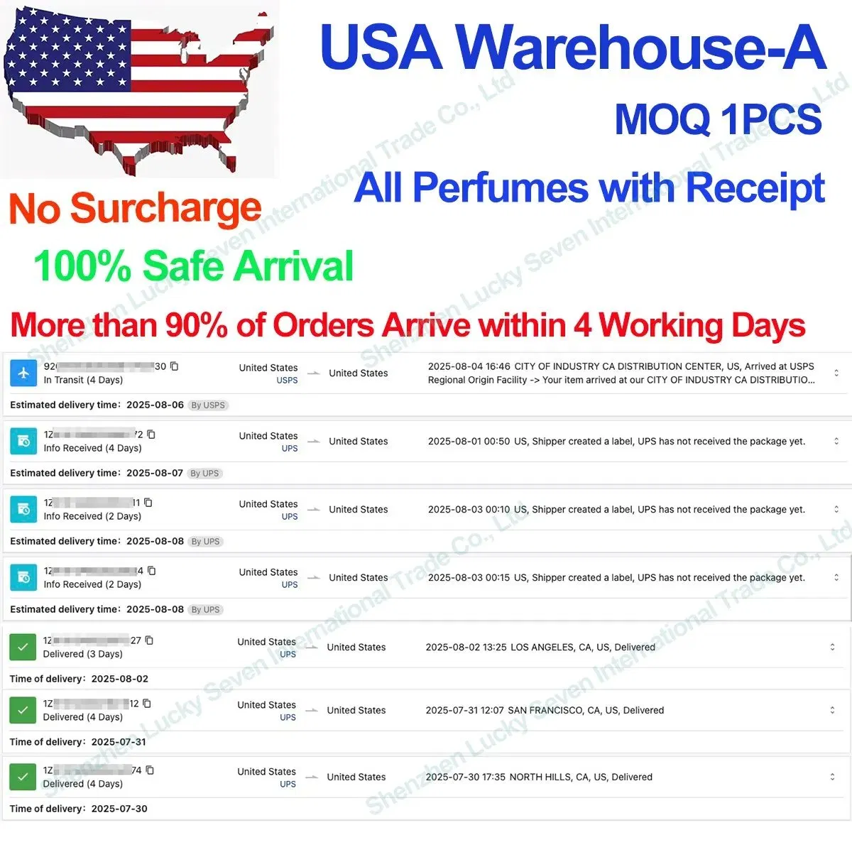 USA Warehouse 1-4 Working Days Delivery Top Quality Cologne Original Perfume 100ml Parfum with Receipt