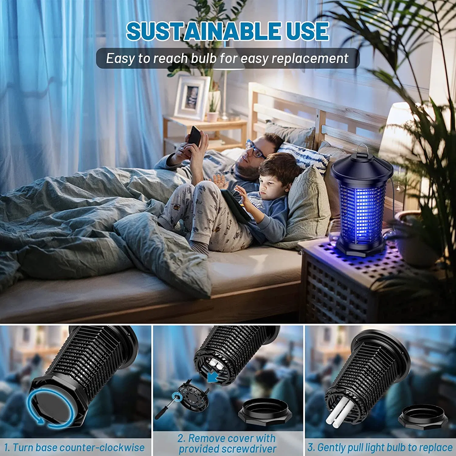Powerful 20W Electric Bug Zapper for 1 Acre Coverage