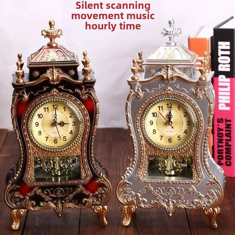 Customized Antique Desk Clock with Silent Sweep and 16 Melodies