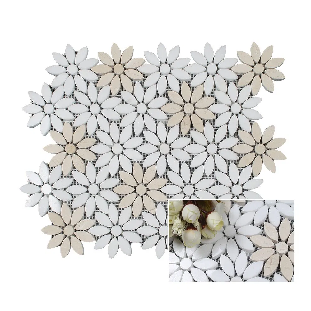 Мозаика из белого мрамора Каррара 'Маргаритка'
