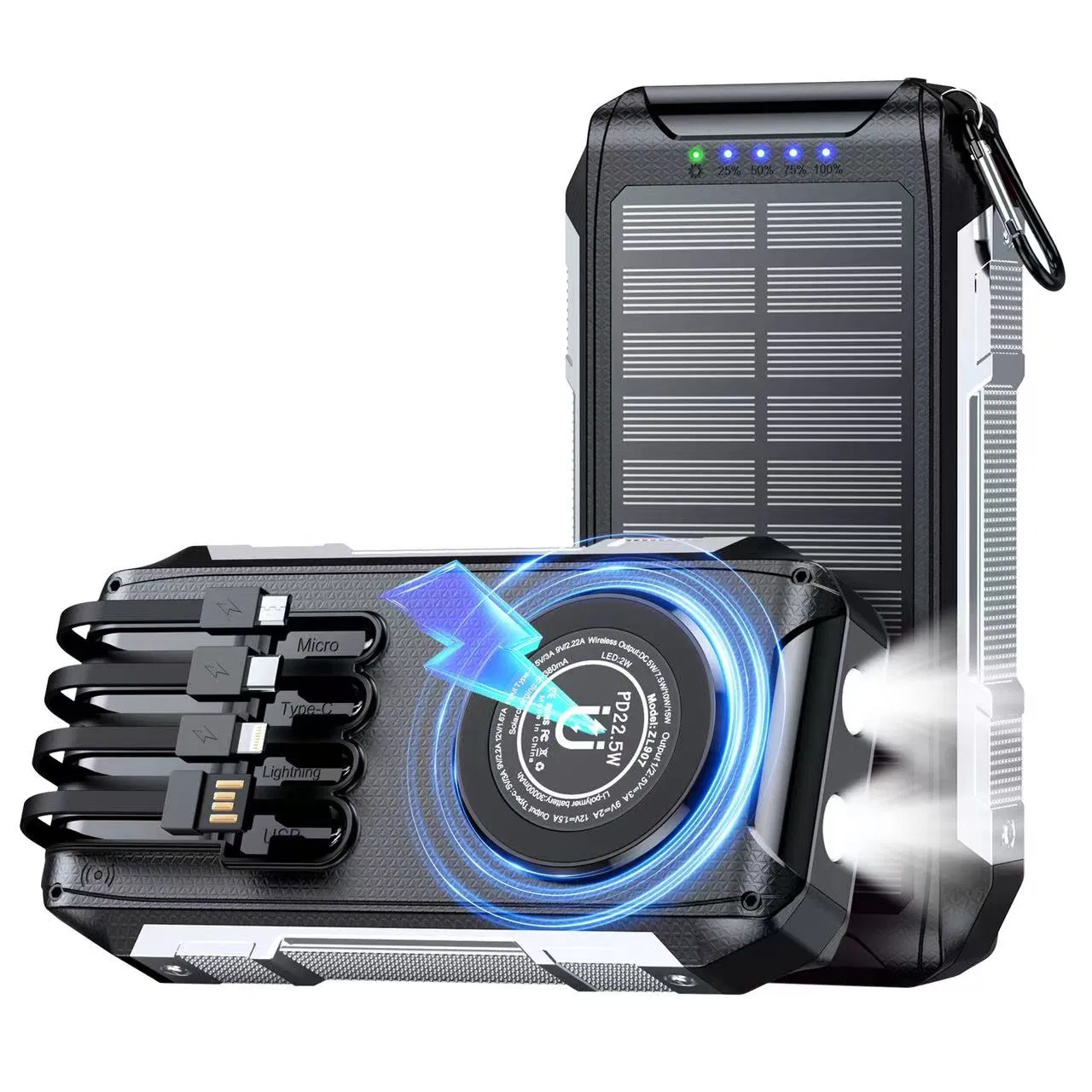 Солнечная павербанк Power Bank с быстрой зарядкой