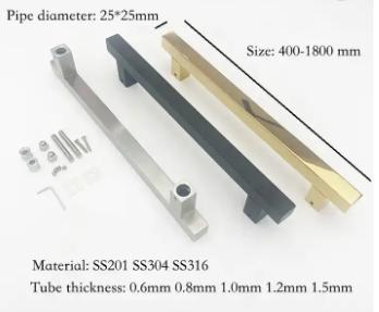 Sliding Entrance Long Square Tube Lever Stainless Steel Push Pull Door Handle