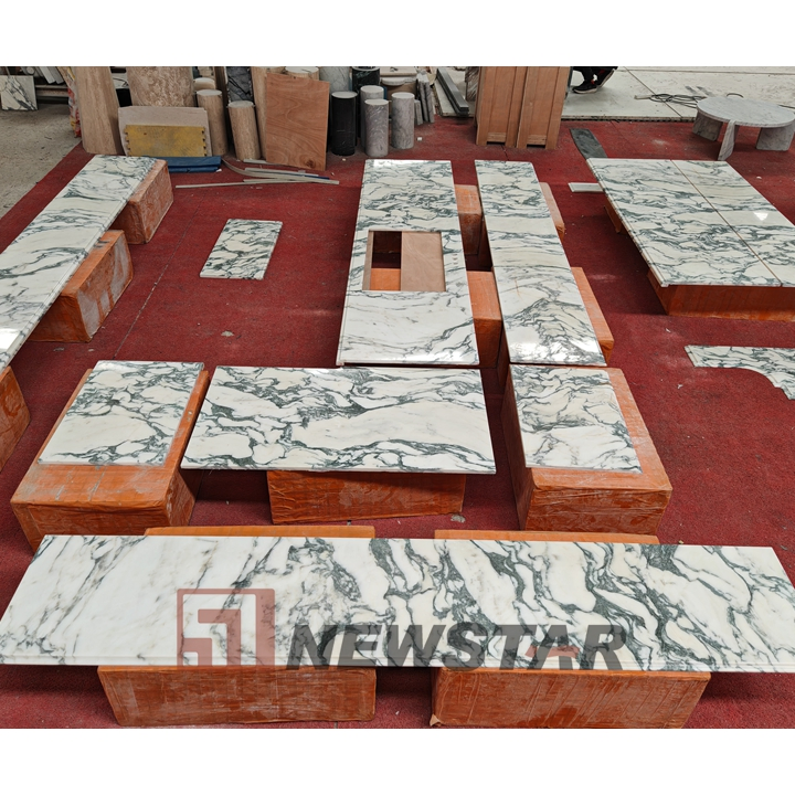 Hot Sales Arabescato Marbles Polished Surface Interior Design, White Marble Slab Floor Tile Countertop