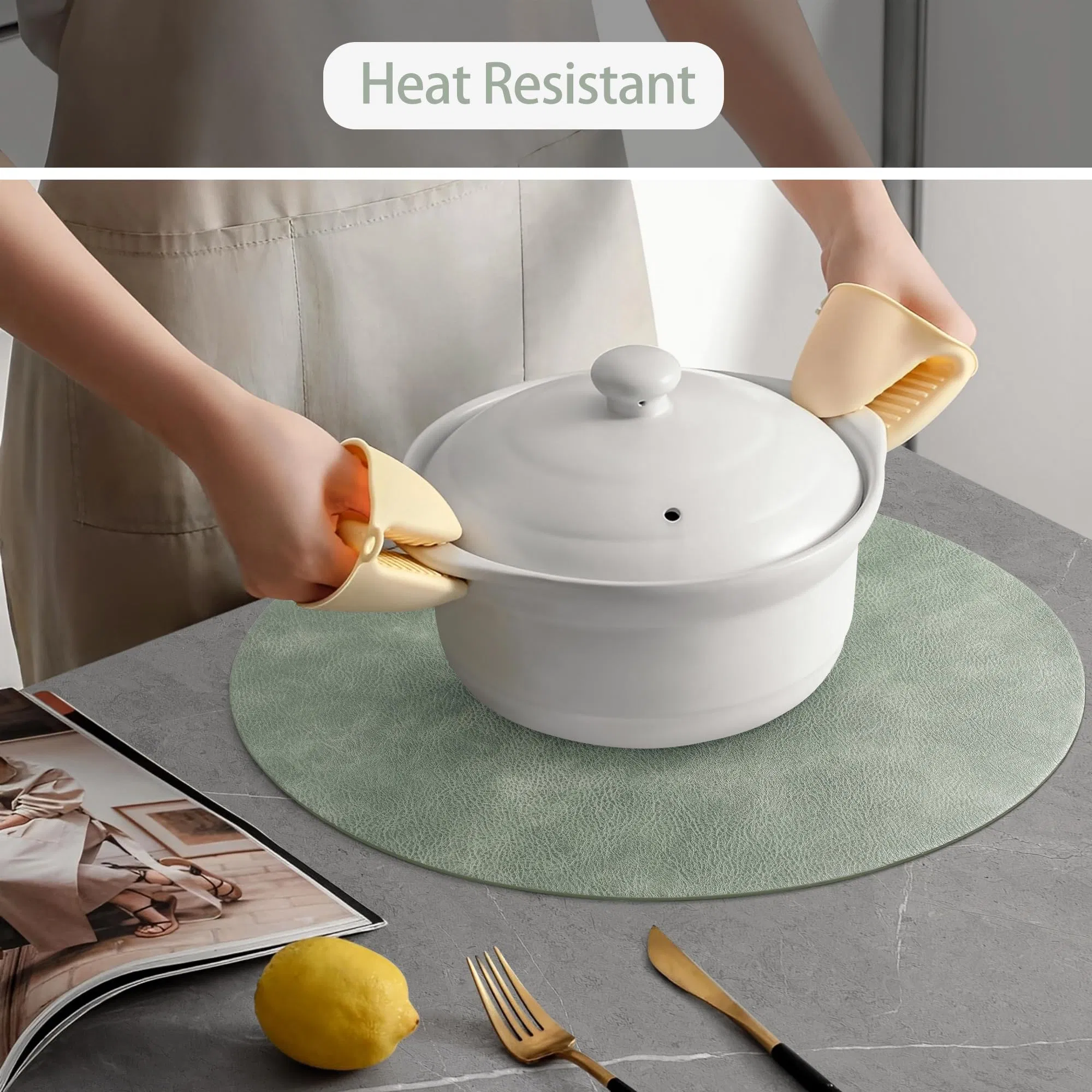 Wholesale Round Placemat PU Leather Desk Pad Washed Cowhide Pattern Table Mats for Dining Table, Kitchen, Party Decoration