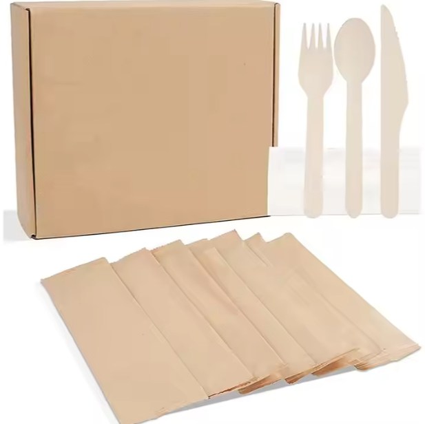 High Quality Cheapest Wooden Tableware Set Wooden Cutlery Spoon Custom Logo Packaging Wooden Tableware Set