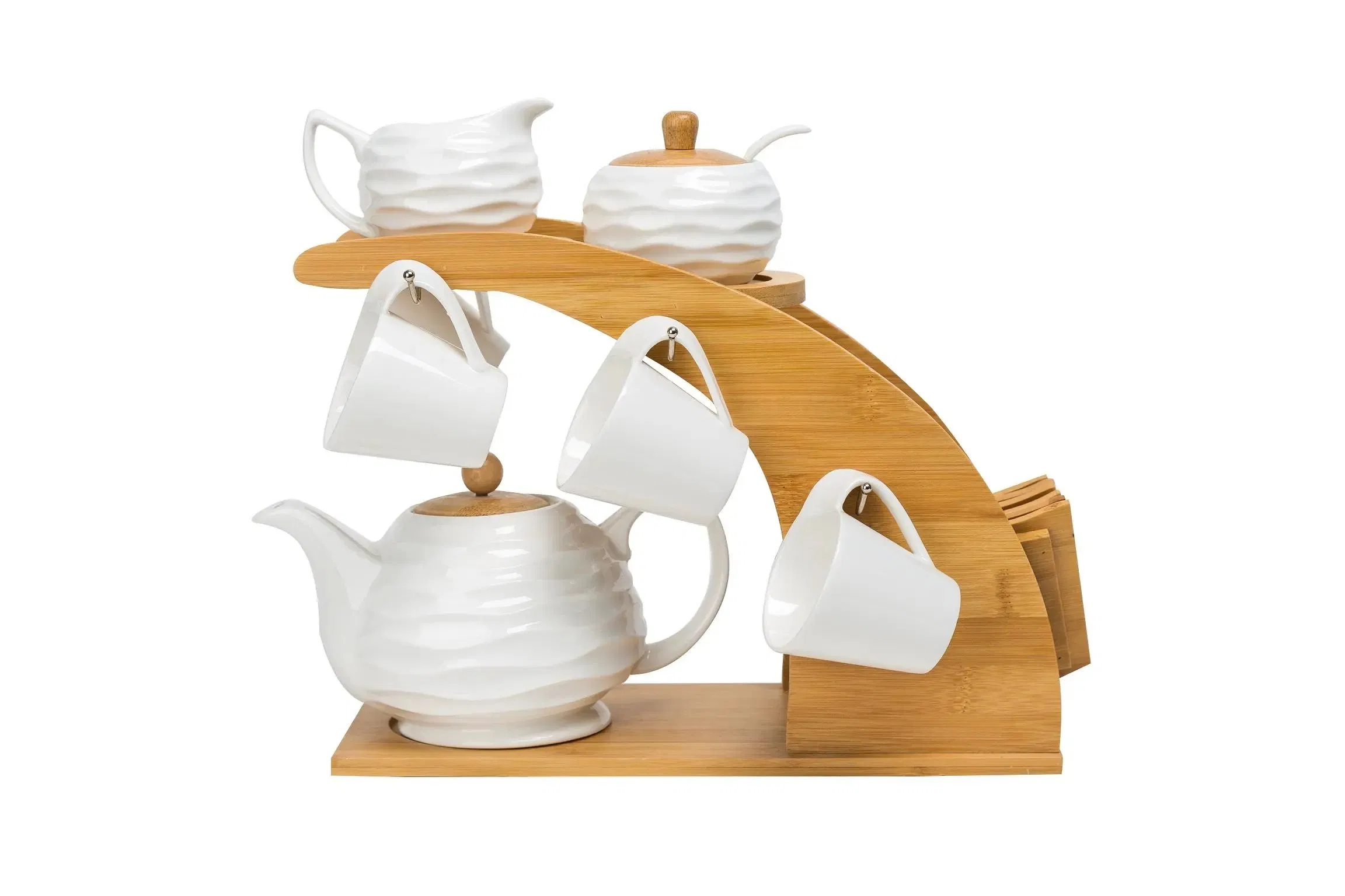 Керамический кофейный набор из 15 предметов с бамбуковой подставкой