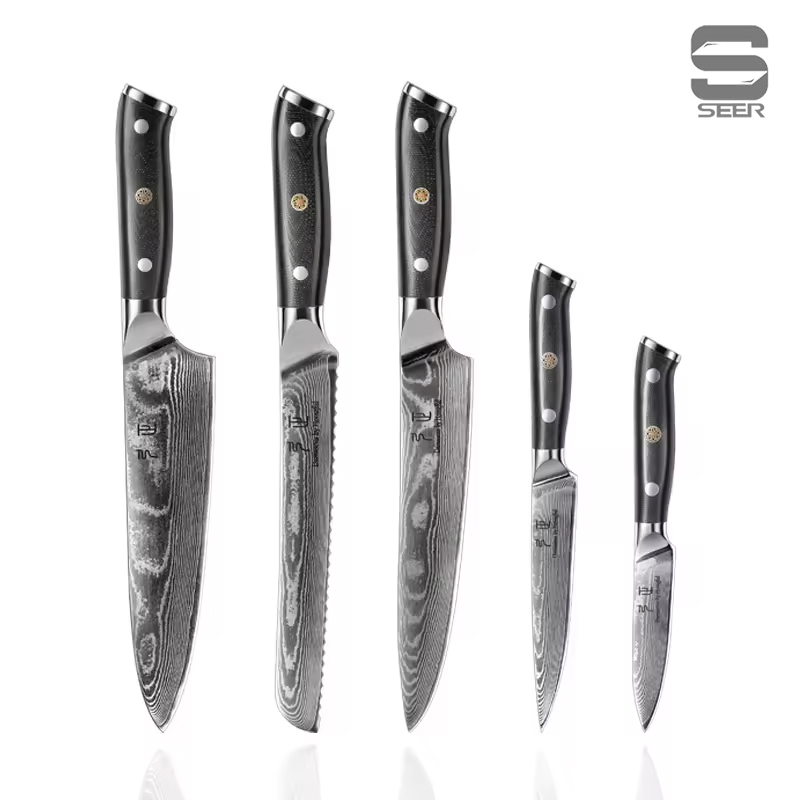 New Design Premium Knife Set Damascus Steel Chef Knife Vg10 Steel Core 67 Layers Kitchen Knife Set Factory Price