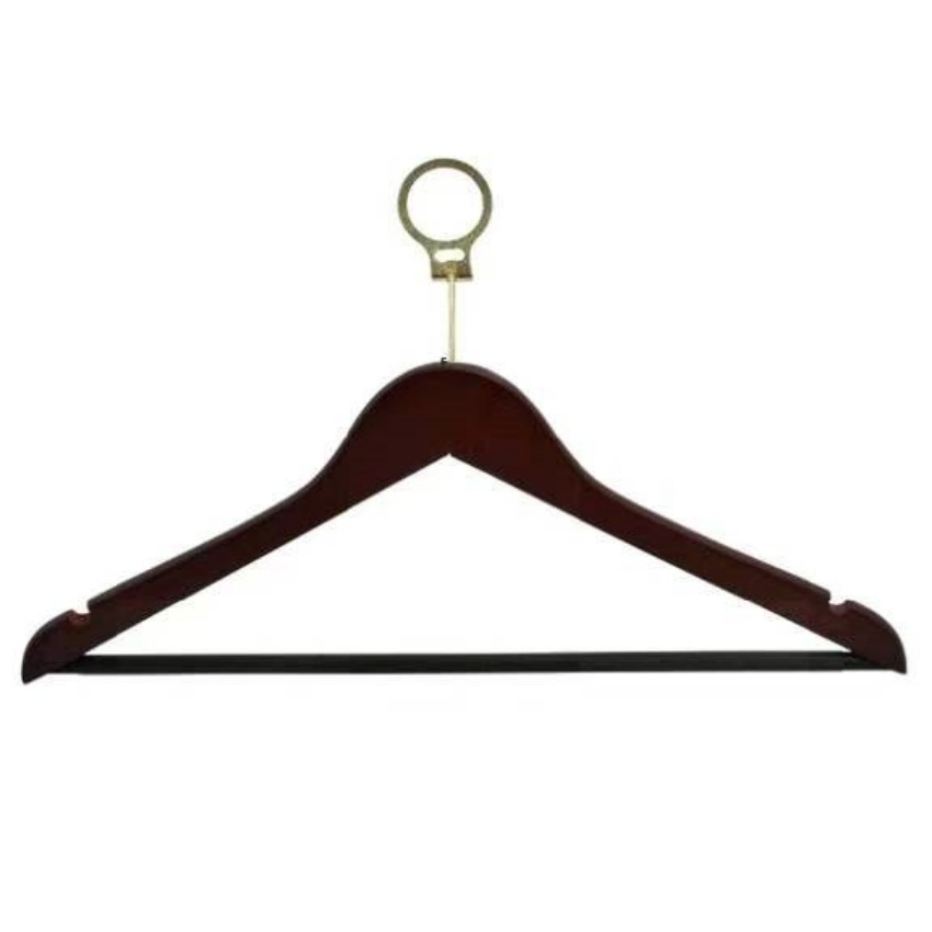 Anti-Theft Fixed Ring Wooden Hangers Without Clips for Home & Hotel Bathroom Clothes