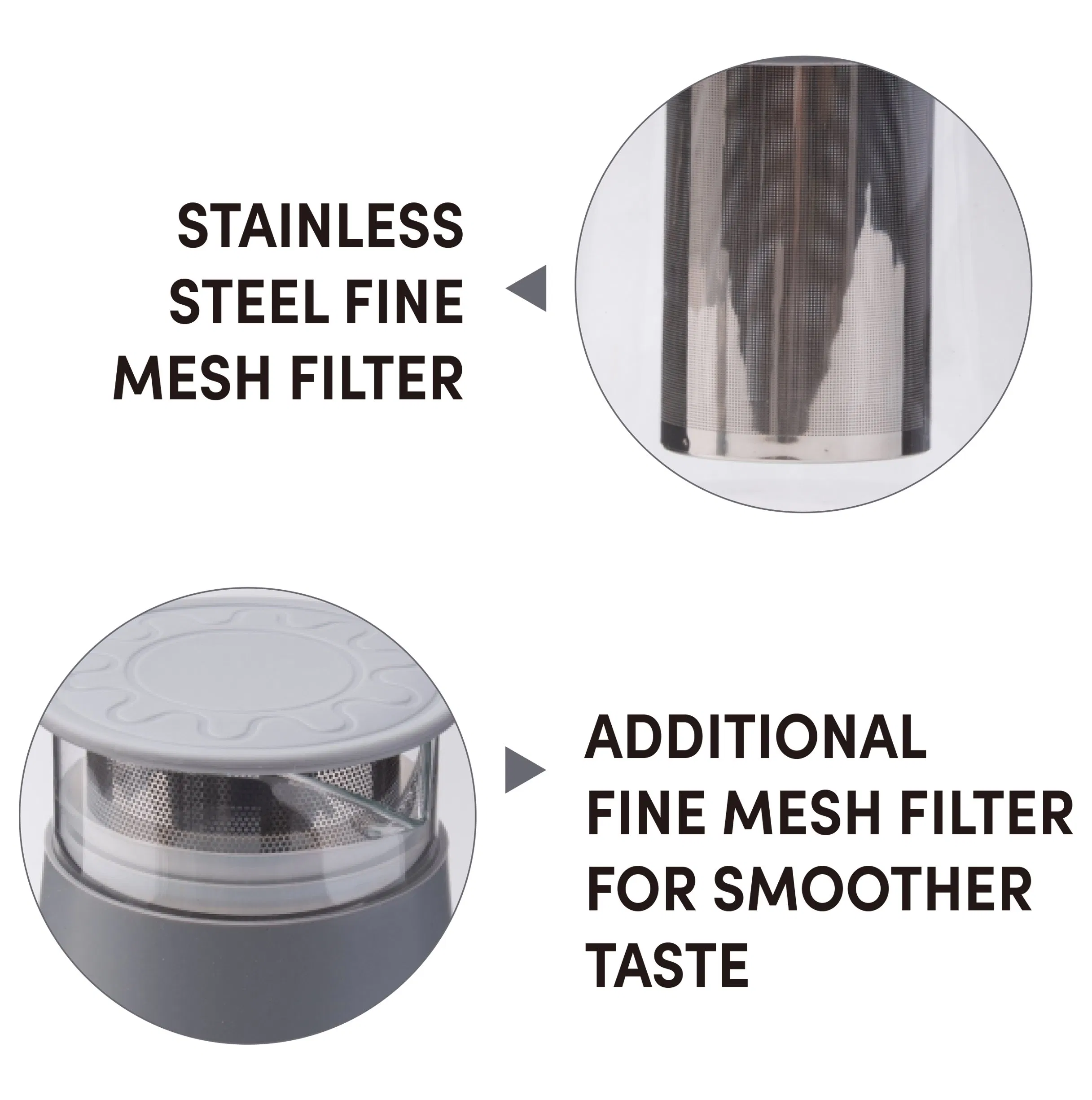 1L Glass Cold Brew Coffee Maker with Stainless Steel Mesh Filter and Lid Gray