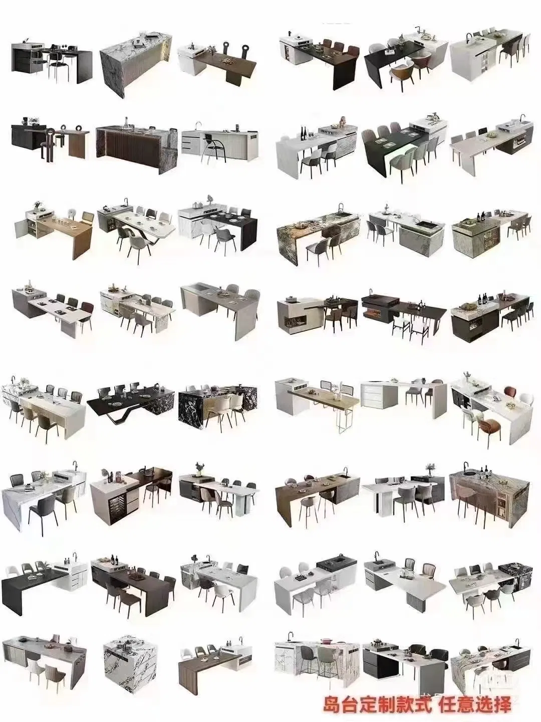 Contemporary Design Complete Marble Table Countertop Dining Cabinets Kitchen Island