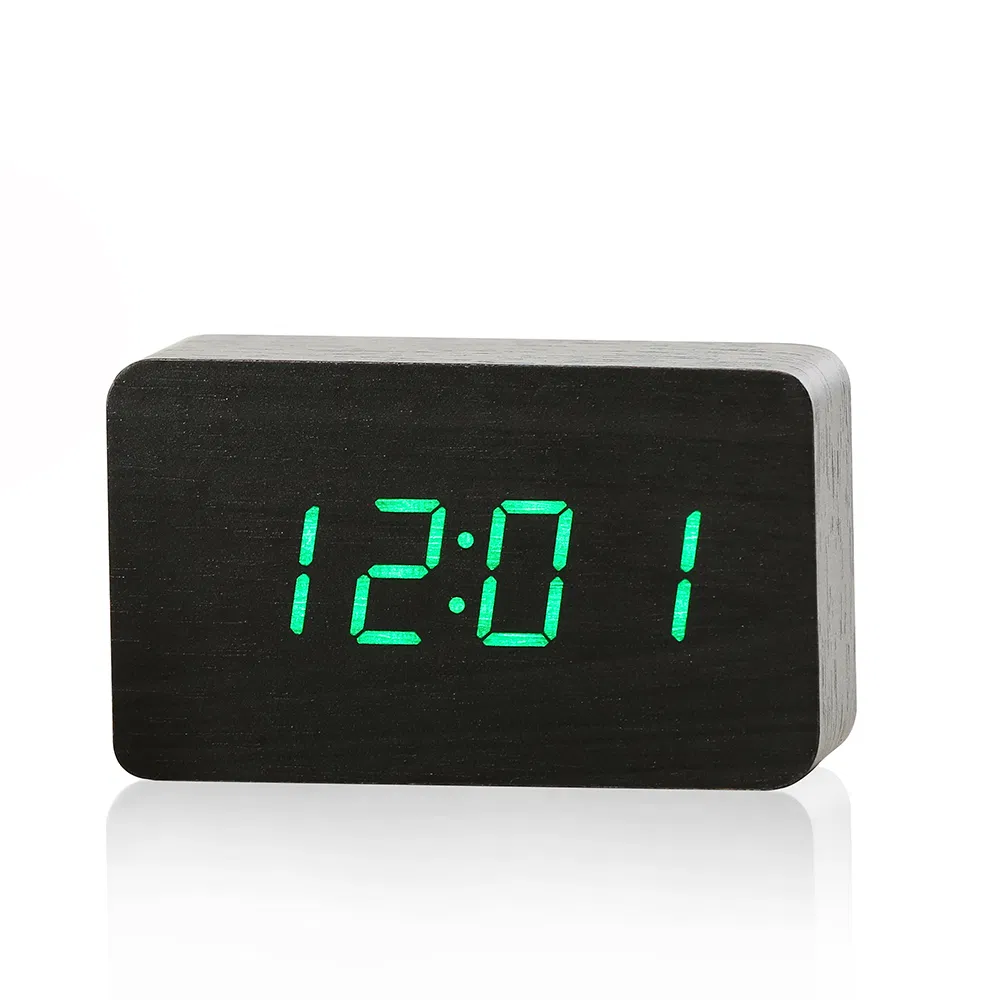 Desktop Digital LED Alarm Temperature Clock Wood Decoration